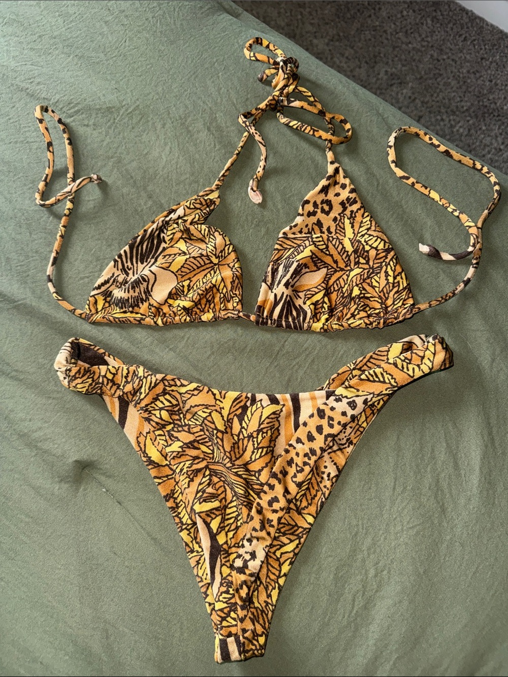 Indah Brown Animal-Print Triangle Bikini Set